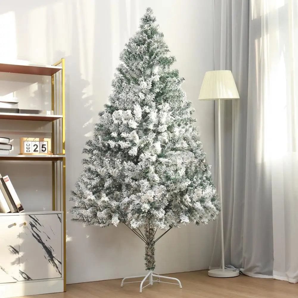 6.9ft White Flocked Artificial Christmas Tree, Snow Christmas Holiday Pencil Tree, Winter Party Decoration with Realistic Branch