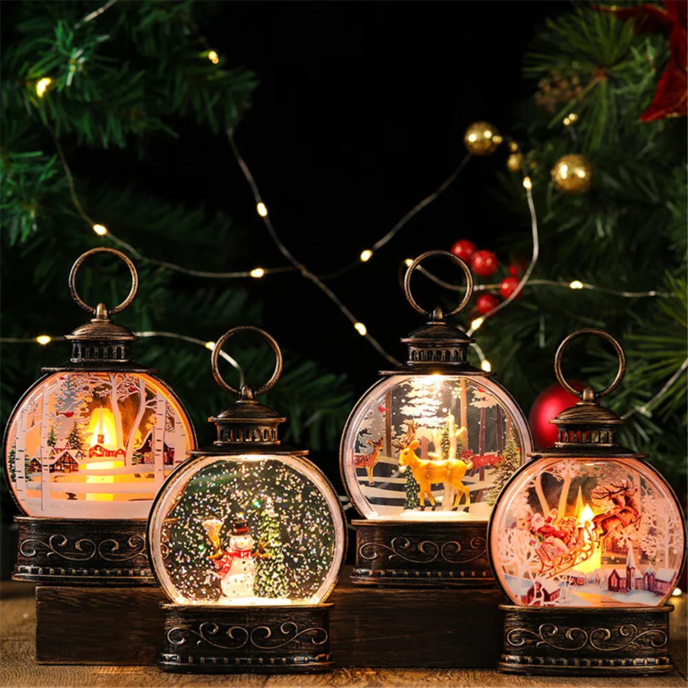 Christmas Hanging LED Glowing Sequin Lantern Santa Claus Snowman Water-filled Night Light New Year Gift Home Decoration Navidad