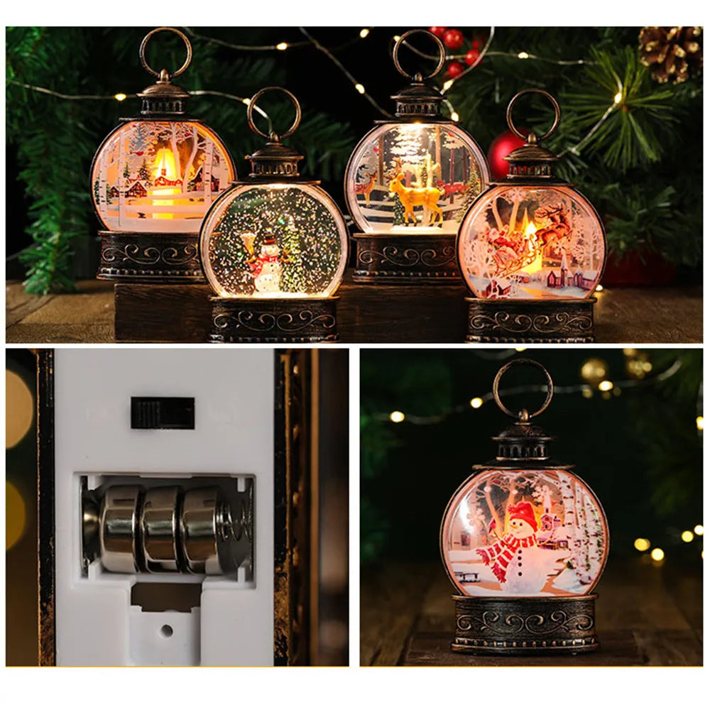 Christmas Hanging LED Glowing Sequin Lantern Santa Claus Snowman Water-filled Night Light New Year Gift Home Decoration Navidad